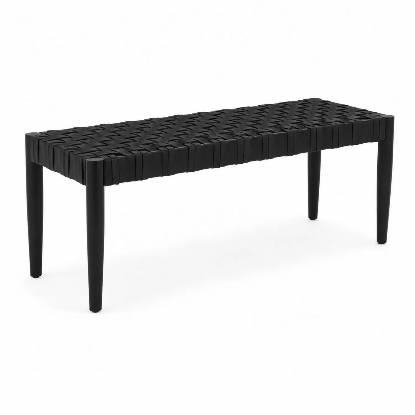 Schwarze Bank mit Kunstleder und Holzrahmen, 120 cm