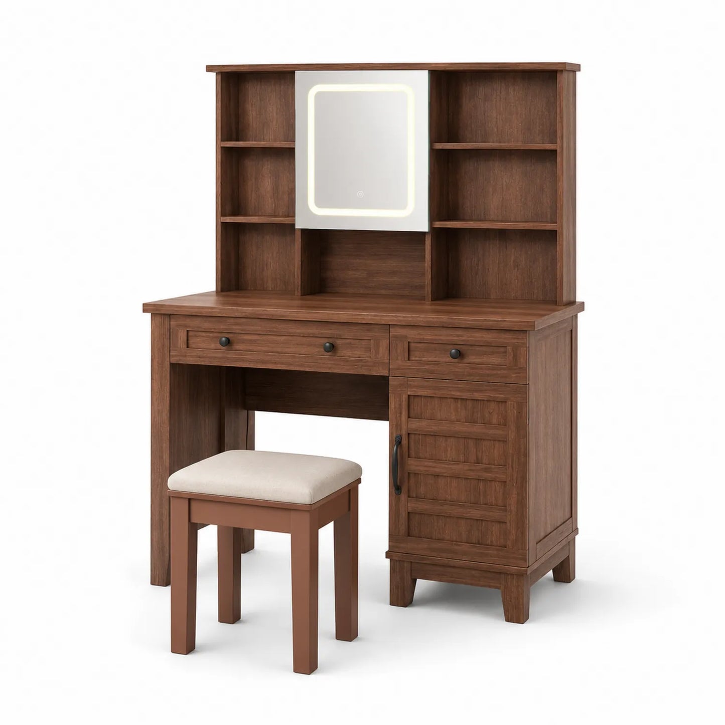 Schminktisch Set mit Spiegel und Hocker aus Holz Braun