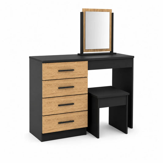 Frisiertisch Set mit Spiegel aus MDF in Schwarz und Holzoptik
