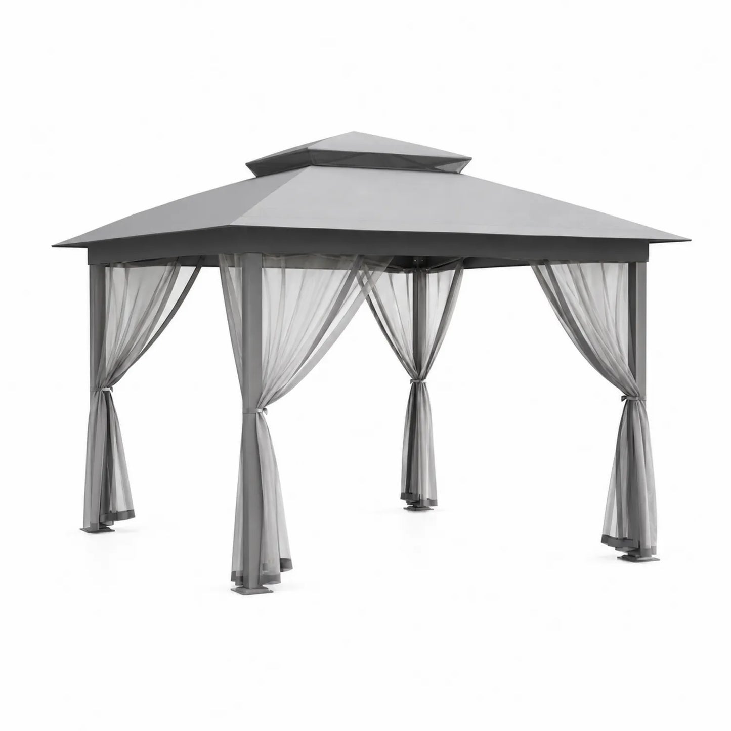 Aluminium Gartenpavillon mit Polyester Vorhängen Grau 300 x 300 x 270 cm