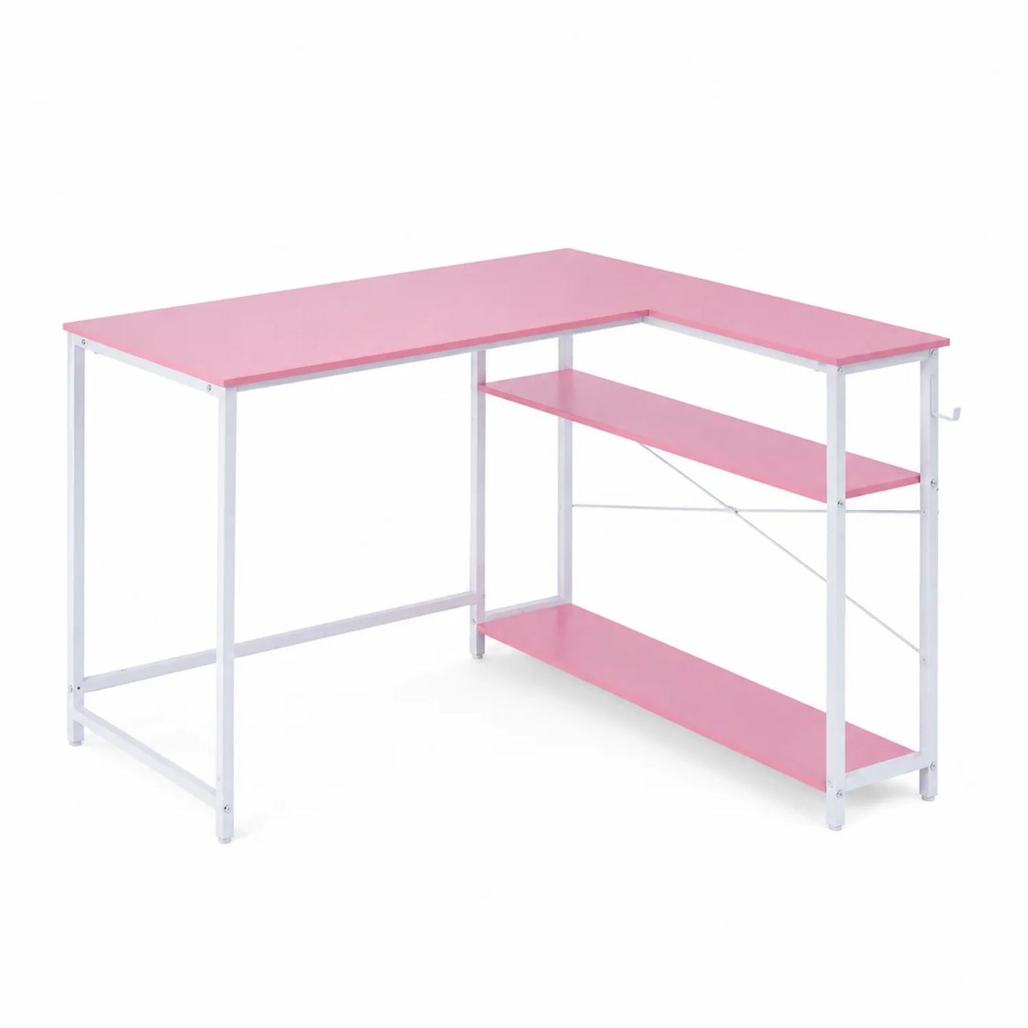 L-förmiger Schreibtisch Rosa mit Regalen Holz Metall