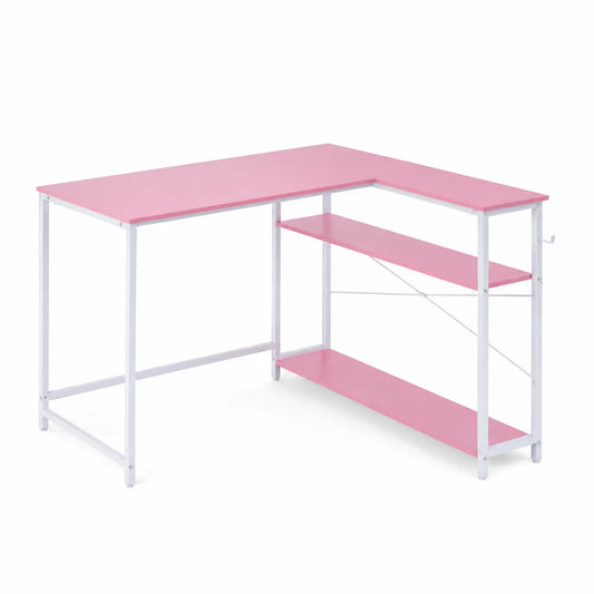 L-förmiger Schreibtisch Rosa mit Regalen Holz Metall