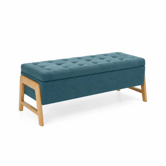 Gepolsterte Bank mit Holzbeinen Blau