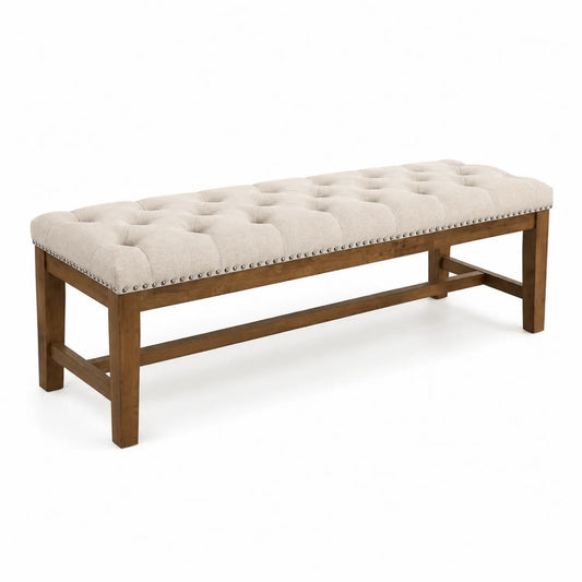 Polsterbank Leinen Beige Massivholz 160 cm