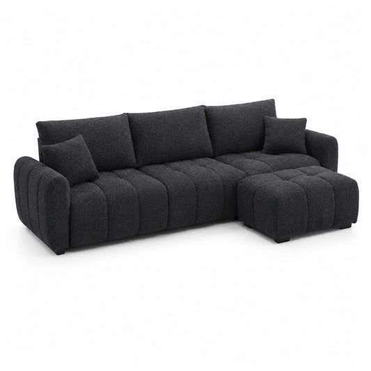 Ecksofa mit Ottomane Dunkelgrau Bouclé Stoff