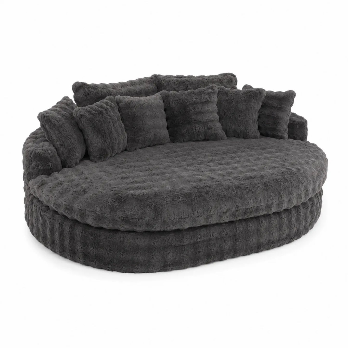 Ovales Sofa mit Kunstfellpolsterung Dunkelgrau
